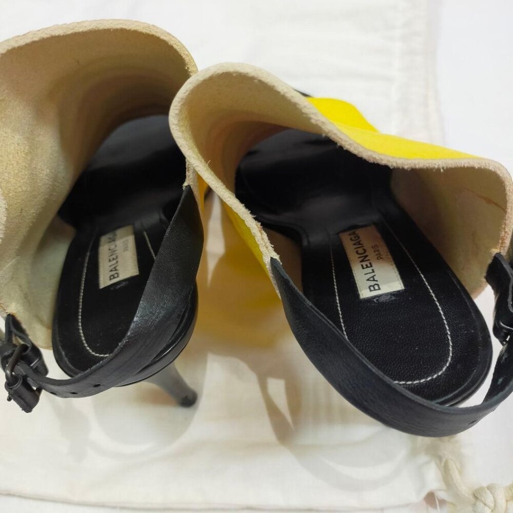 Balenciaga Yellow & Black Leather Open-Toe Slingback Heels | Size 35 (US 5) - Picture 4 of 8